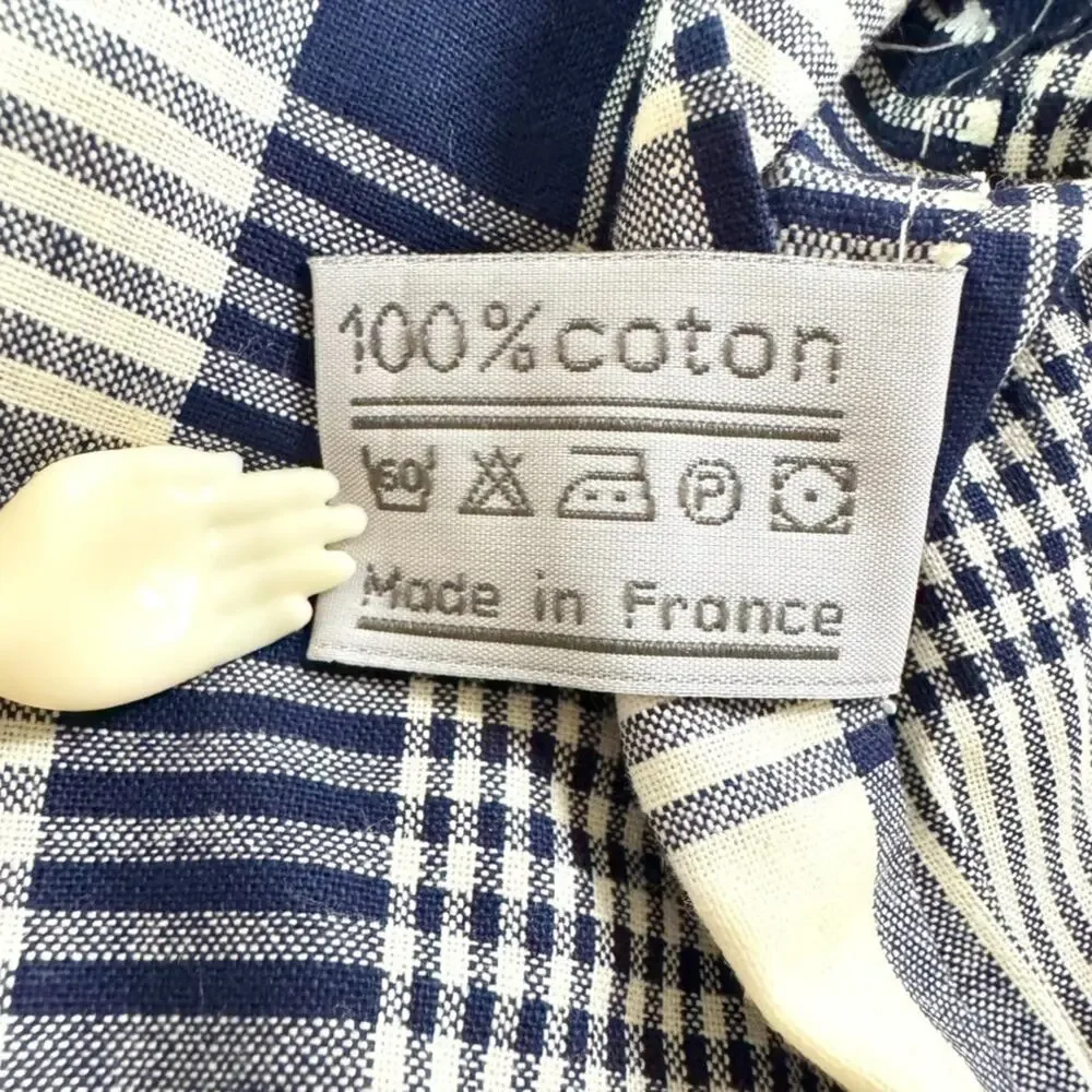 Yves Delorme King Duvet Cover Blue White Plaid 100% Cotton Luxury Made in France